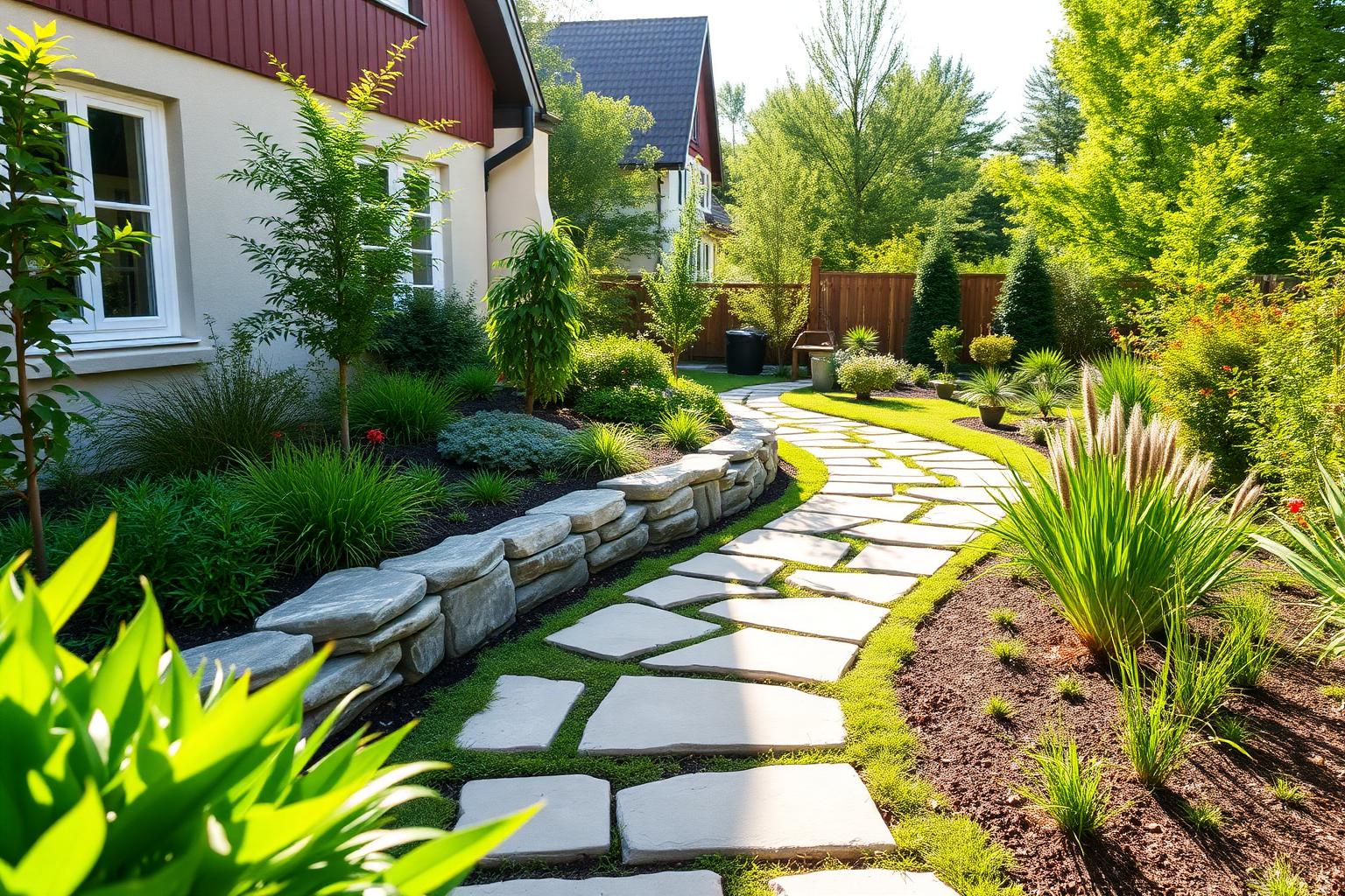 Gepflegter Garten mit Steinweg